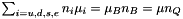 $ \sum_{i=u,d,s,e} n_i \mu_i = \mu_B n_B = \mu n_Q $